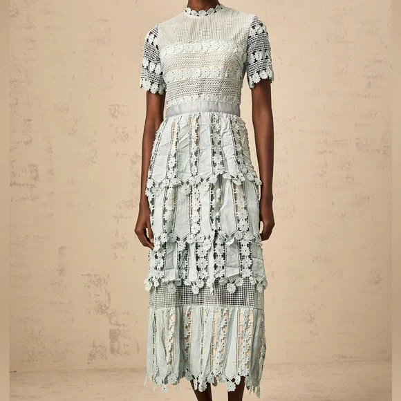 Elegant Lace Maxi Dress in Soft Icy Mint Color - Picture 6 of 15